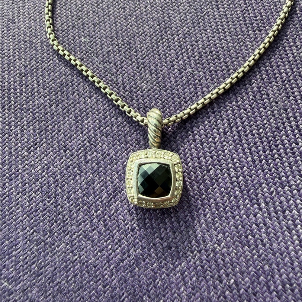 David Yurman Elegant Onyx, Diamond and Sterling Silver Pendant Necklace